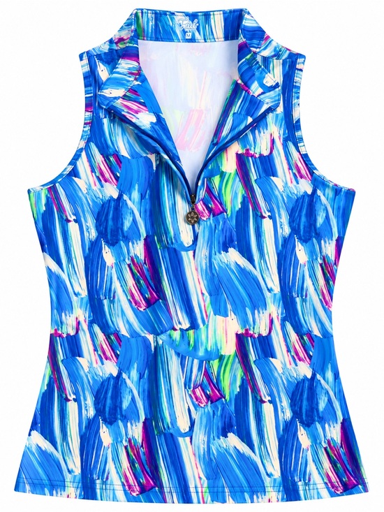 Tzu Tzu Tops - Tzu Tzu Blue Multi-Brushstroke Sleeveless top 0061